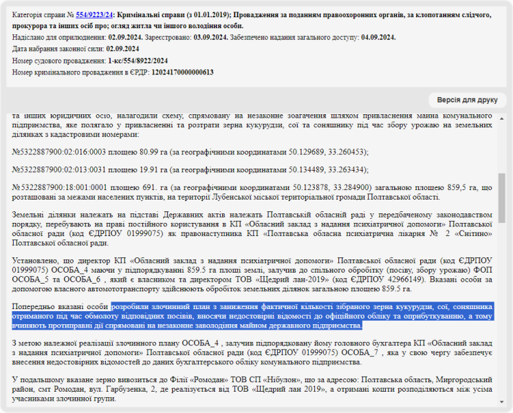 Директор полтавської психлікарні приховав реальний врожай з 860 га землі медзакладу — розслідування БЕБ